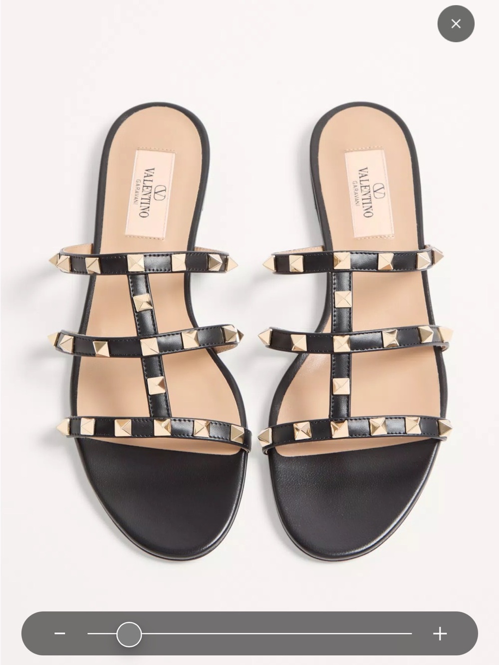 Valentino Garavani Black Leather Rockstud Strappy Slides with Nude Insole